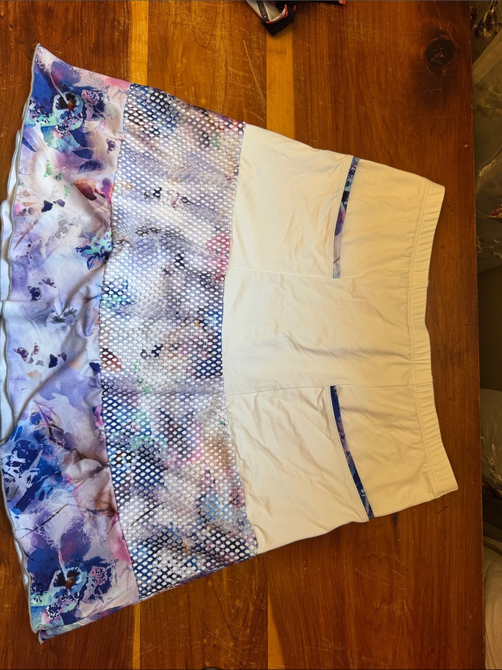 White Athletic Skort with Purple Watercolor Panel